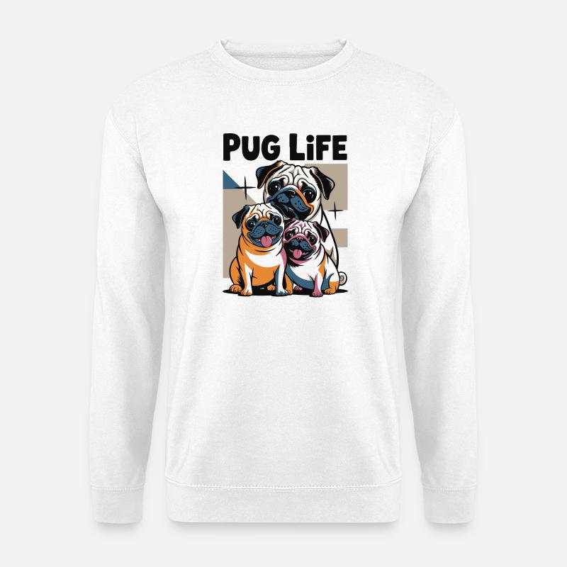 Ausgelassene Mopsfamilie Illustrationen - Unisex Pullover - Weiß