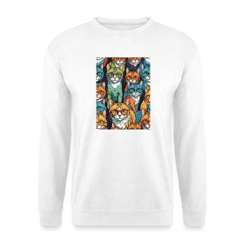 Bunte Katzen mit Brillen Muster - Unisex Pullover - Weiß - Vorne