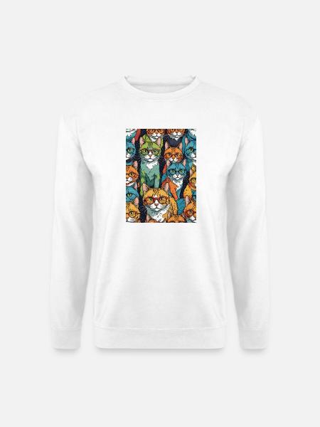 Bunte Katzen mit Brillen Muster - Unisex Pullover - Weiß