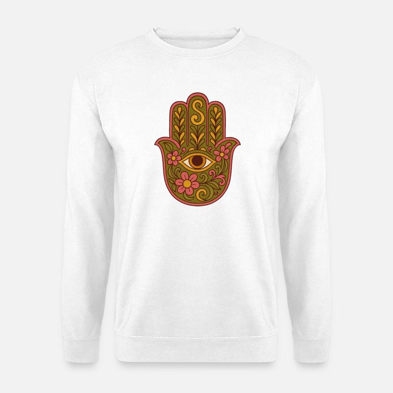 Hamsa Eye Floral Boho Kunstwerk - Unisex Pullover - Weiß