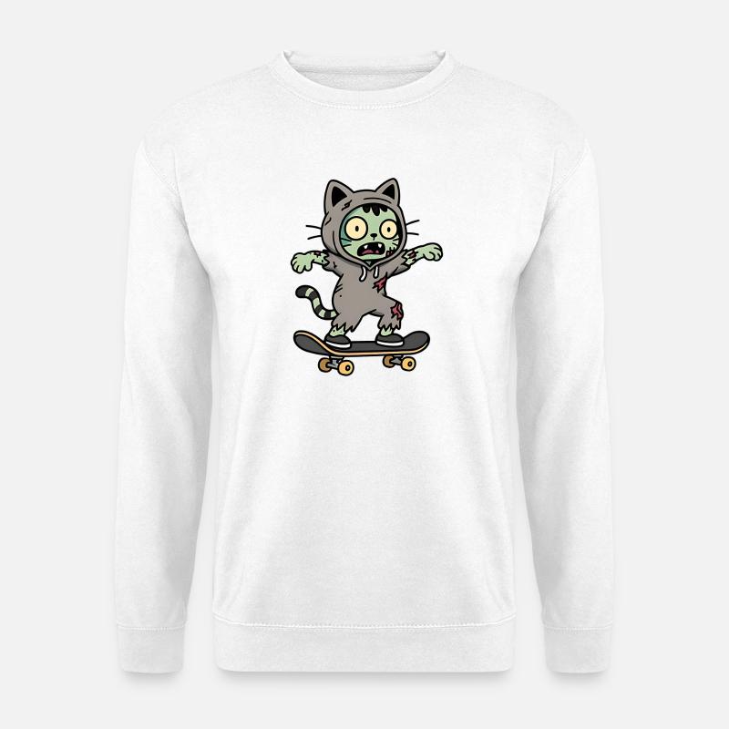 Zombie Katze auf Skate - Unisex Pullover - Weiß