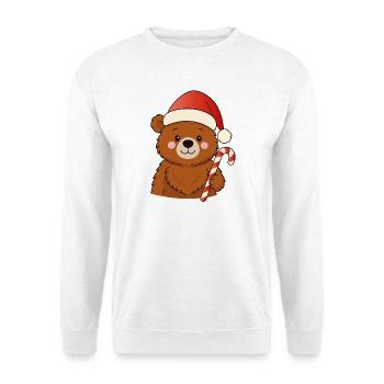 Petit ours de Noël mignon avec une canne d’orge d’orge - Sweat-shirt Unisexe - blanc - Devant