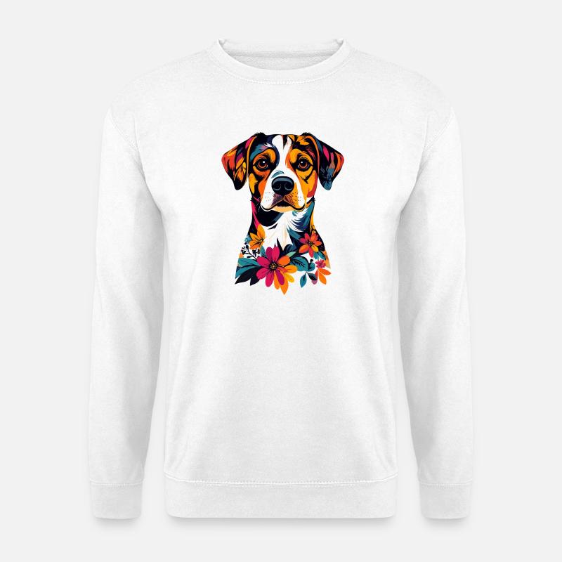 Bunter Hund mit Blumenmustern Hunde Sommeroutfit - Unisex Pullover - Weiß