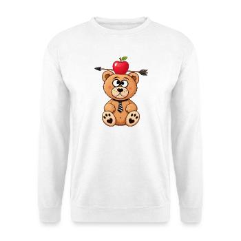 Witziger Bär mit Apfel und Pfeil - Unisex Pullover - Weiß - Vorne