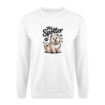 Flauschiger Hund mit blauer Fliege - Unisex Pullover - Weiß - Vorne
