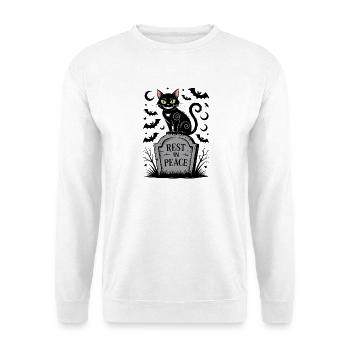 A black cat on the Rest in Peace tombstone - Unisex Sweatshirt - white - Front