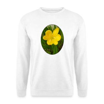 Gelbe Blüte im Vordergrund - Unisex Pullover - Weiß - Vorne