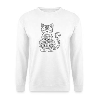 Katze mit Blumen Mandala im Körper zum ausmalen - Unisex Pullover - Weiß - Vorne