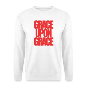 Grace Upon Grace Red Typography Christliches Zitat - Unisex Pullover - Weiß - Vorne - Alina (178cm) & Michal (187cm)