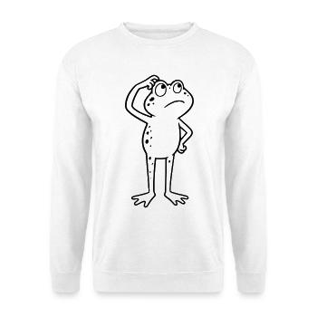 Verwirrter Frosch kratzt sich am Kopf  - Unisex Pullover - Weiß - Vorne - Alina (178cm) & Michal (187cm)