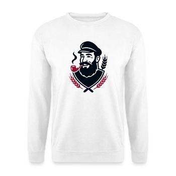 Seebaer Kapitaen Wappen Logo - Unisex Pullover - Weiß - Vorne - Alina (178cm) & Michal (187cm)