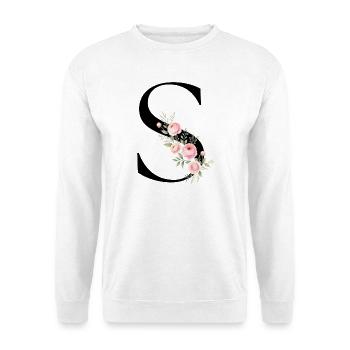 S Buchstabe Monogram Floral - Unisex Pullover - Weiß - Vorne - Alina (178cm) & Michal (187cm)
