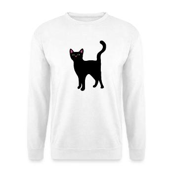 Neon-Katzengesicht auf Schwarz - Unisex Pullover - Weiß - Vorne - Alina (178cm) & Michal (187cm)