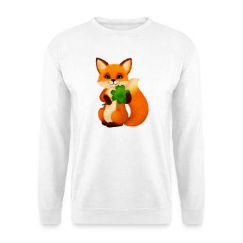 Niedlicher kleiner Fuchs mit vierblättrigem Klee - Unisex Pullover - Weiß - Vorne - Alina (178cm) & Michal (187cm)