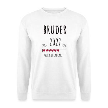 werdender Bruder 2027 – Schwangerschaft Verkünden - Unisex Pullover - Weiß - Vorne - Alina (178cm) & Michal (187cm)