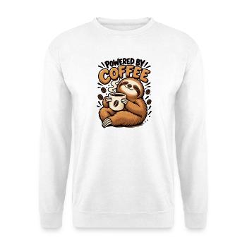 Powered by Coffee Faultier – Lustiges Kaffee Desig - Unisex Pullover - Weiß - Vorne - Alina (178cm) & Michal (187cm)