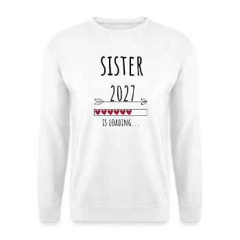 Pregnancy Announcement – Schwester 2027 Geschenk - Unisex Pullover - Weiß - Vorne - Alina (178cm) & Michal (187cm)