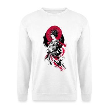 Geisha Parasol Rot Schwarz - Unisex Pullover - Weiß - Vorne - Alina (178cm) & Michal (187cm)