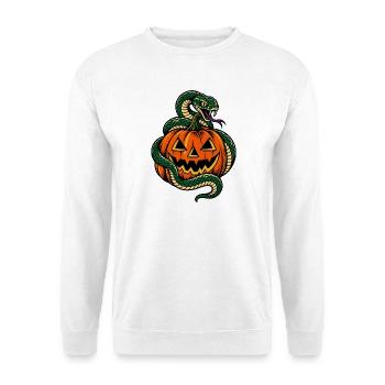 Kürbislaterne mit Schlange – Tattoo - Unisex Pullover - Weiß - Vorne - Alina (178cm) & Michal (187cm)