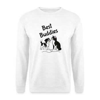 Best Buddies  - Hund und Katze - Unisex Pullover - Weiß - Vorne - Alina (178cm) & Michal (187cm)