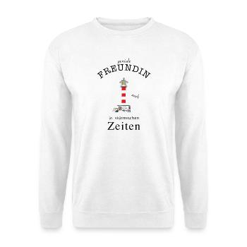 Für eine geniale Freundin Leuchtturm Handzeichnung - Unisex Pullover - Weiß - Vorne