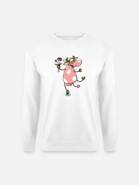Vache de fermier avec des fleurs mignonne - Sweat-shirt Unisexe - blanc
