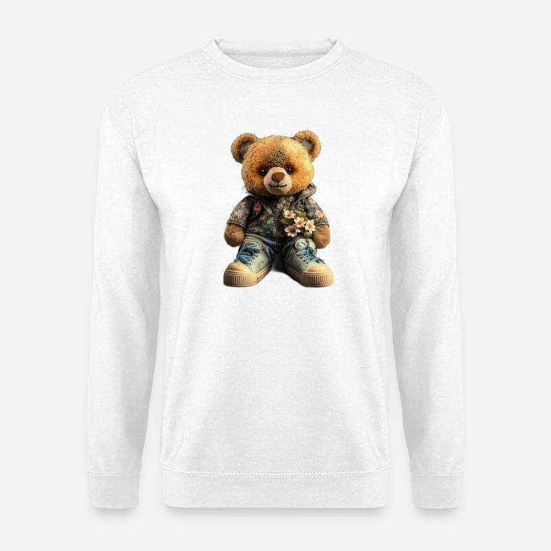 Blumenbär Hoodie mit Sneaker Teddybär - Unisex Pullover - Weiß