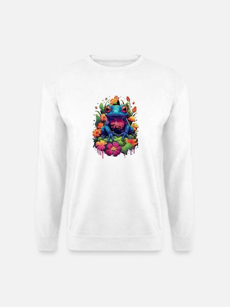 Frosch bunt farbig Tier Ampibie Lurch Teich - Unisex Pullover - Weiß