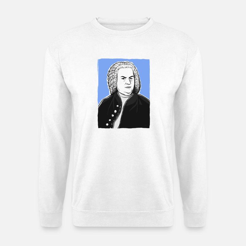 Johann Sebastian Bach in schwarz weiß und blau - Unisex Pullover - Weiß