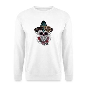 Crâne de sucre Halloween Roses Sombrero - Sweat-shirt Unisexe - blanc - Devant