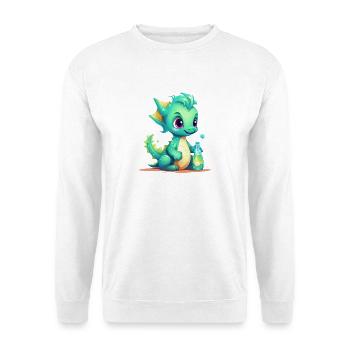 Grüner Babydrache Mit Zauberflasche Shirt - Unisex Pullover - Weiß - Vorne