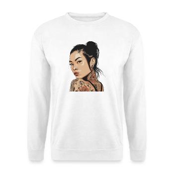 Porträt einer tätowierten Frau im neo-traditionellen Stil - Unisex Pullover - Weiß - Vorne