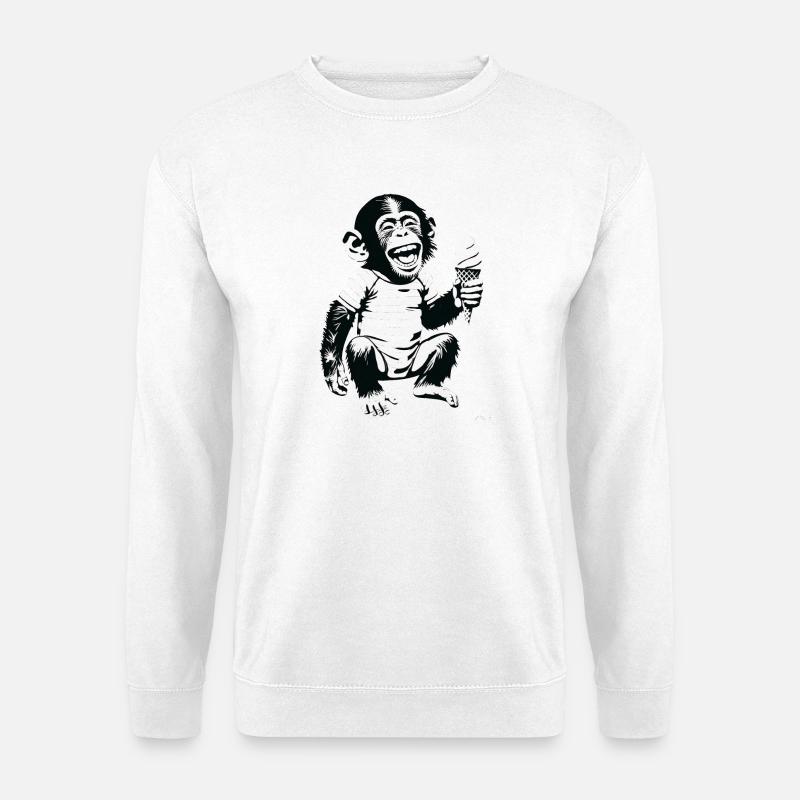 Playful Monkey with IceCream Design - Unisex Sweatshirt - white