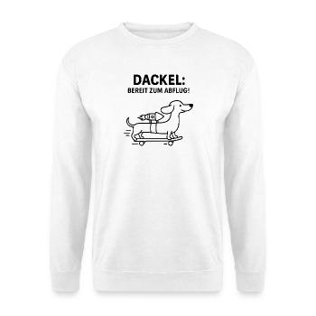 Dackel Dachshund Skateboard Rakete Line Art - Unisex Pullover - Weiß - Vorne