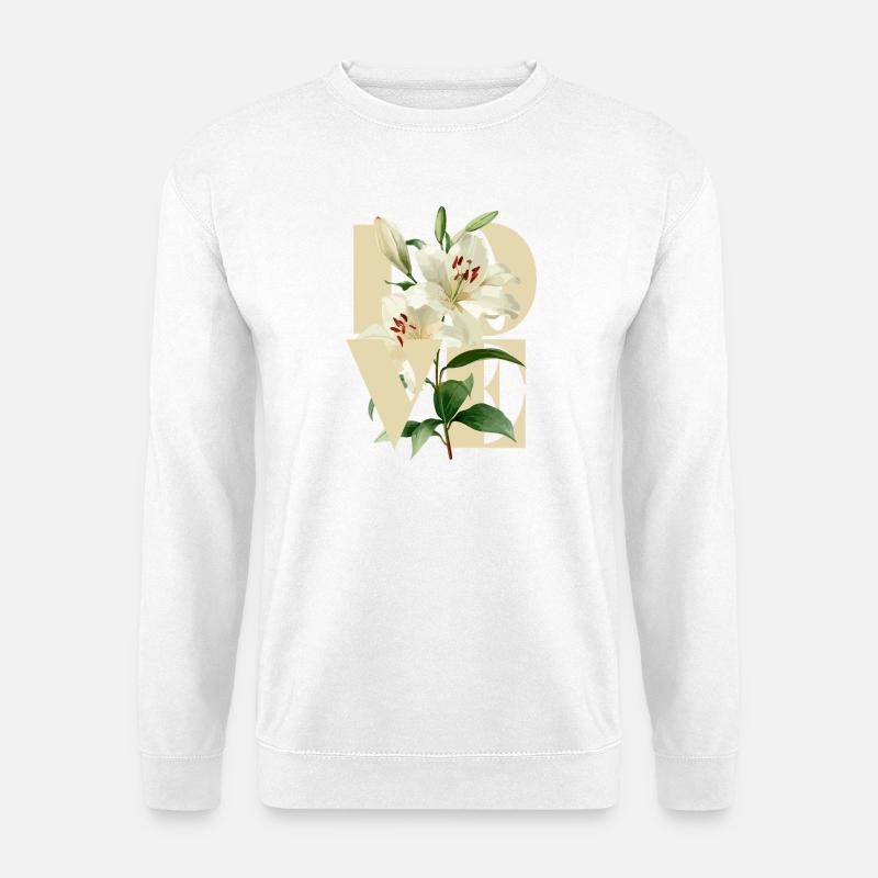 Elegantes weißes Lilien-Blumenmuster - Unisex Pullover - Weiß