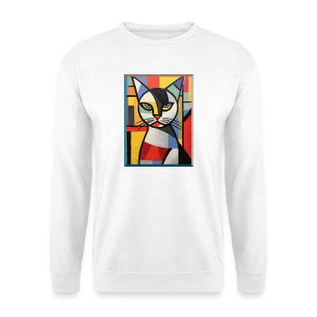 Abstrakter Katzenkopf in Farbblöcken Pop Art Stil - Unisex Pullover - Weiß - Vorne