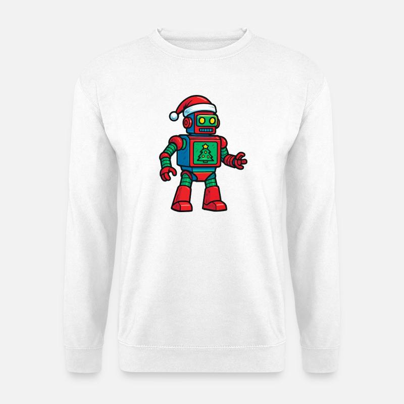 Roboter mit Weihnachtsbaum - Unisex Pullover - Weiß