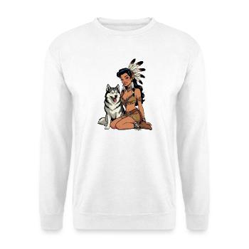 Indische Frau mit Husky-Hund - Unisex Pullover - Weiß - Vorne
