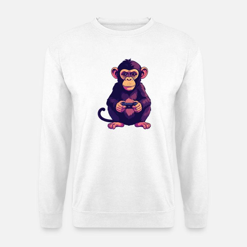 Monkey on controller playing console gaming - Unisex Sweatshirt - white