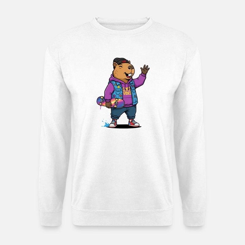 Beaver Skate Vibes Pullover Hoodie - Unisex Sweatshirt - white