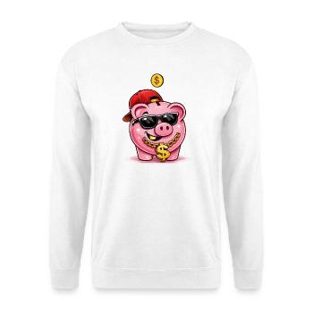 Cool piggy bank with dollar chain - Unisex Sweatshirt - white - Front