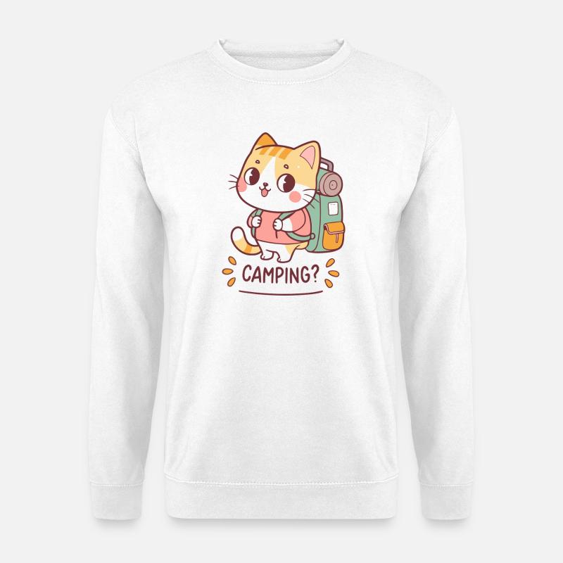 Kawaii Camper Cat and Backpack - Unisex Sweatshirt - white