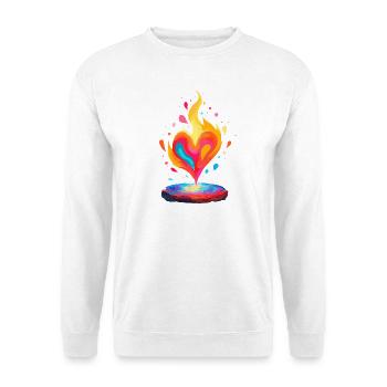 Lebendiges Flammenherz Kunstdruck - Unisex Pullover - Weiß - Vorne - Alina (178cm) & Michal (187cm)
