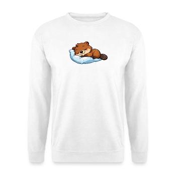 Schlafender Biber auf blauem Kissen - Unisex Pullover - Weiß - Vorne