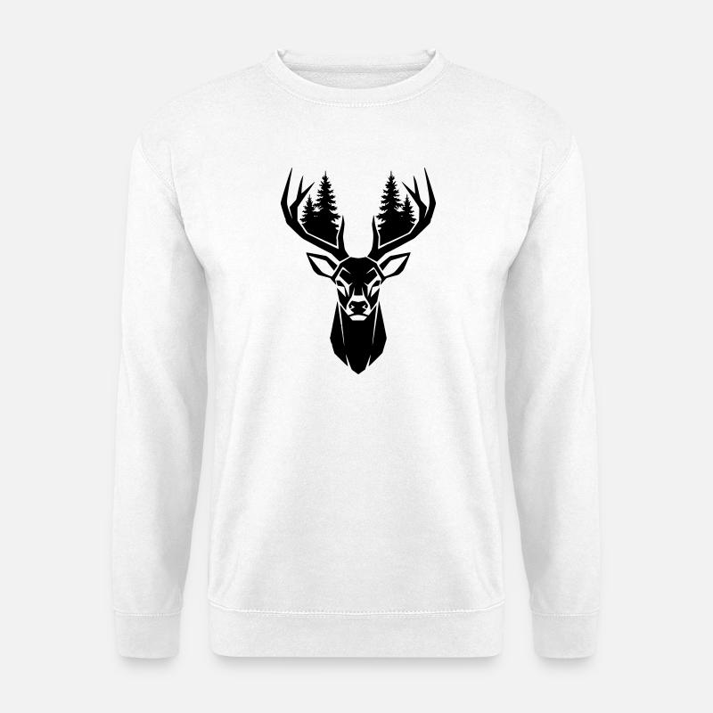 Hirschkopf Bäume Wald Silhouette - Unisex Pullover - Weiß