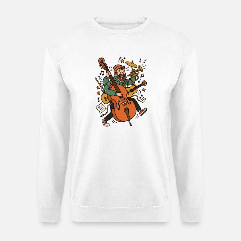 Jazzheld: Musiker mit Bass - Unisex Pullover - Weiß
