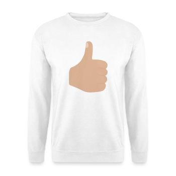 Daumen hoch Handgesten-Grafik - Unisex Pullover - Weiß - Vorne - Alina (178cm) & Michal (187cm)