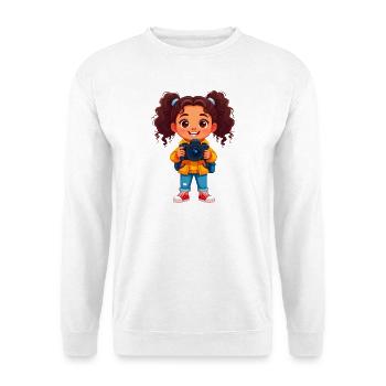 Kleine Fotografin mit Kamera – Kreatives Design - Unisex Pullover - Weiß - Vorne