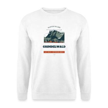 Reiseabzeichen des Gletscherdorfes Grindelwald - Unisex Pullover - Weiß - Vorne - Alina (178cm) & Michal (187cm)