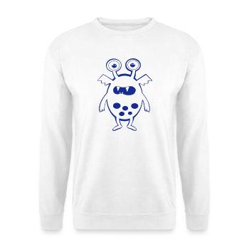 Mondmonster Blau – Freundlicher Alien - Unisex Pullover - Weiß - Vorne - Alina (178cm) & Michal (187cm)